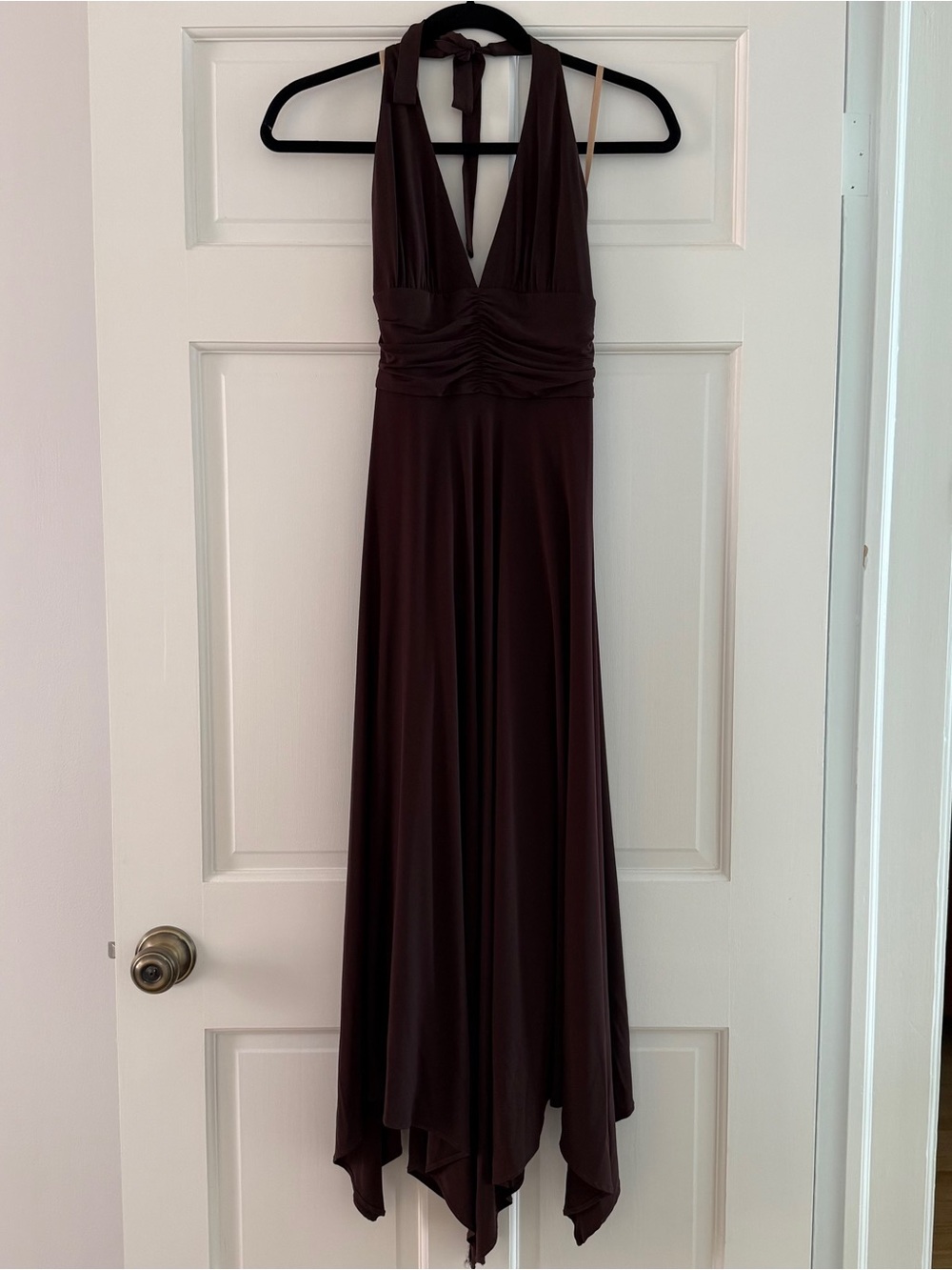 BCBGMaxAzria Halter V-Neck Maxi Dress in Deep Brown